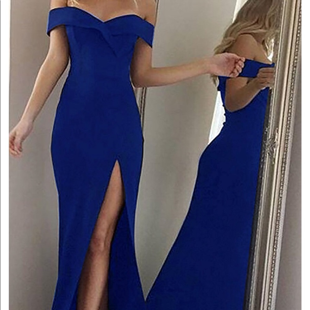 Shoulder Side Split Slim Evening Maxi Party Dress